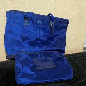 Coach Blue small tote bag with a cosmetic bag